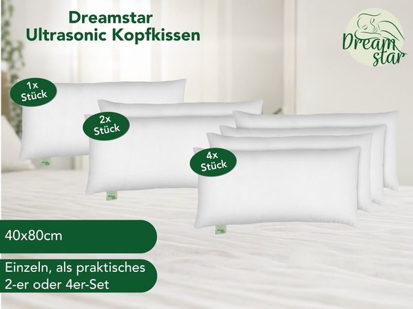 Dreamstar Kopfkissen Eco Microfaserkissen (Einzeln oder als 2er-Set), 40x80 und 80x80 cm, Füllung: Eco Faserfüllung, 1-tlg, Bezug: angenehm weiche Microfaser, stützt Kopf und Nacken ideal