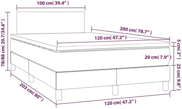 vidaXL Boxspringbett mit Matratze Stoff Creme 120x200 cm, Härtegrad: H2 [3140446] Bild 7