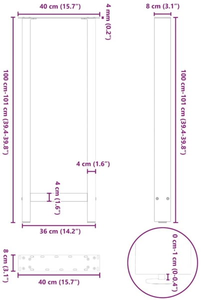 vidaXL Bartischbeine Naturstahl 2 Stk. 40x(100-101) cm Stahl 4013339 Bild 9