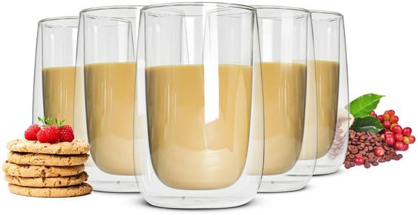 Sendez Thermoglas 6 Doppelwandige Latte Macchiato Gläser 380ml, Glas