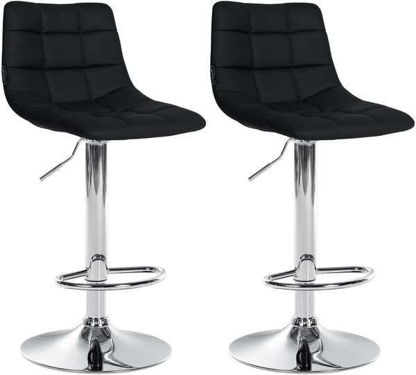 Barhocker 2er Set DUBAI - Schwarz, Kunstleder, Chrom Barhocker mit Lehne Barstuhl Tresenhocker Tresenstuhl Kneipenhocker Kneipenstuhl