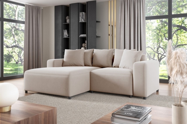 Ecksofa Designersofa Sofa MEGAN XS in Stoff Salvador Hellbeige Ottomane Links