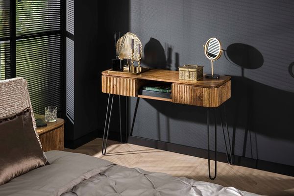 KAWOLA Schminktisch HEVE Konsolentisch Mangoholz massiv natur 2 Schubladen 77 x 40 x 110 cm