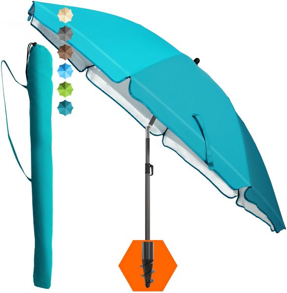 4smile Sonnenschirm Strand SunnyJoy, Türkis - UPF 50+ Strandschirm Ø 200 cm, sicherer Sonnenschutz Strand, Strandschirm windfest stabil - Sonnenschirm mit Schutzhülle