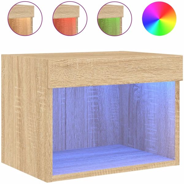Wand-Nachttisch, Beistelltisch, modern mit LED-Leuchten Sonoma-Eiche