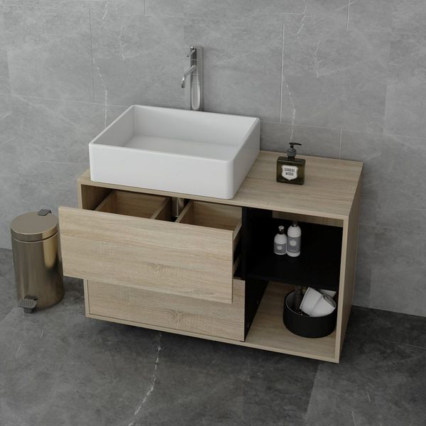 LuxeBath Waschbeckenunterschrank Waschtischunterschrank aus MDF-Holz, Badezimmer Unterschrank Badezimmerschrank mit 2 Schubladen Ablage Badschrank Badmöbel hängend