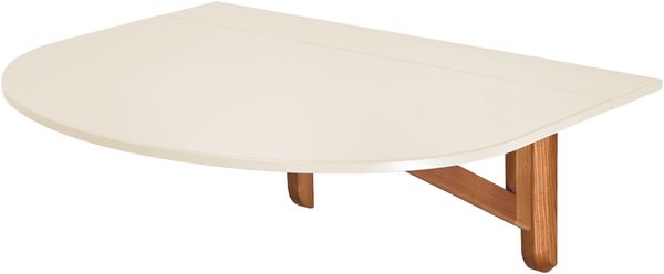Wandklapptisch Halboval Klapp, 100x75 cm, für 2 Personen, Kreideweiß, Eschenbeine in Eichenoptik, Klapptisch, Ragaba