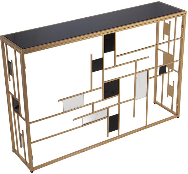 DRW Konsole, Eingangsschrank, aus Metall und Glas, vergoldet, 120 x 28 x 80 cm, Gold, 120 x 28 x 80 cm