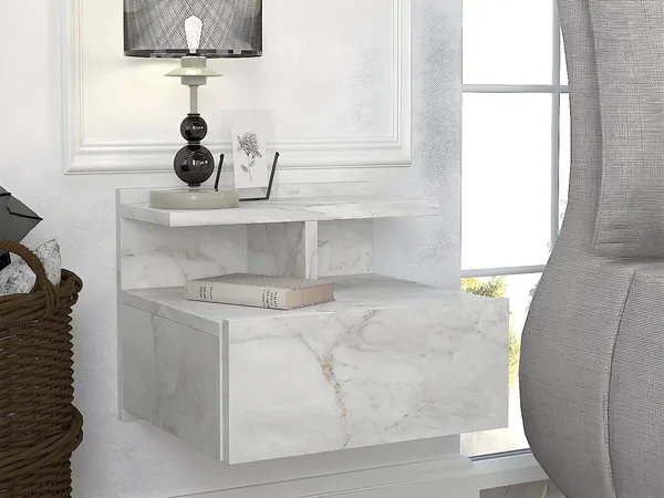 Vente-unique - AZELNO Bedside table Holz, Platte Weiß - B 35 cm x H 32 cm x L 39,4 cm