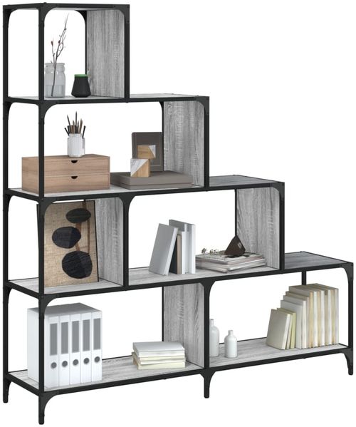 vidaXL Bücherregal 4 Etagen Grau Sonoma 139x33,5x149 cm Holzwerkstoff 842479