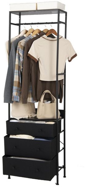 KOMFOTTEU Kleiderständer, mit Schubladen, Kleiderstange, Ablageflächen & 2 Kippsicherungen