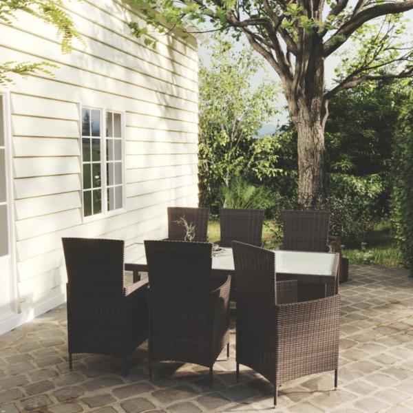 vidaXL 7-tlg. Garten-Essgruppe mit Auflagen Poly Rattan Braun 3094821