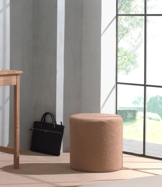 MOON Polsterhocker in Rund, 41,5 cm hoch, Bezug trendiger Boucle Stoff in Braun