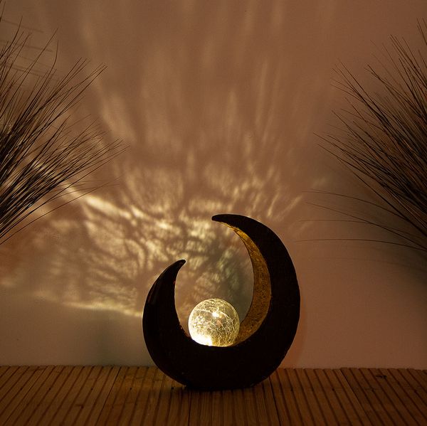LED Außenlampe Solarleuchte, Mondsichel Glaskugel, schwarz