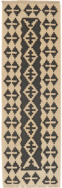 Looma 'Sahar' Kelim Gashgai handgewebt, Schurwolle Schwarz, 64x198 cm