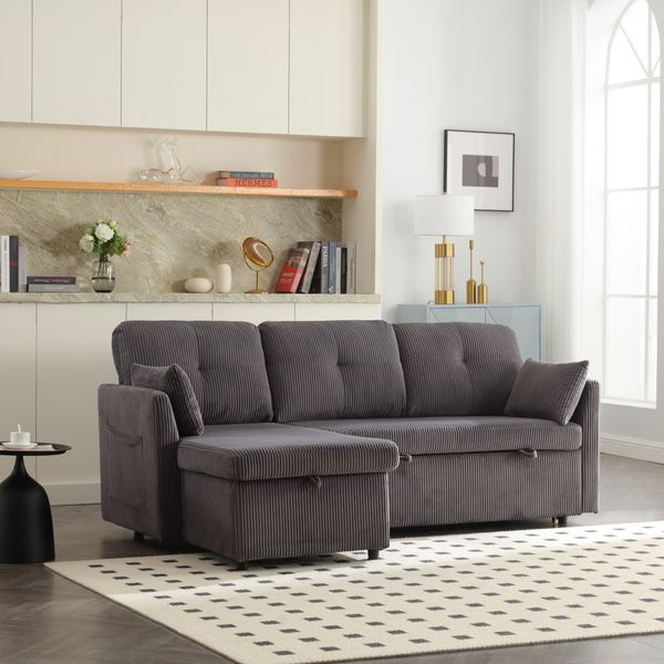 3-Sitzer Schlafsofa B 206 x T 108 x H 66 cm aus Cord mit Stauraum