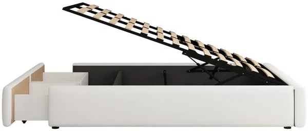 Futonbett mit Bettkasten, Lattenrost und Schubladen, 140x200 cm, Bezug, Leinen Bild 7