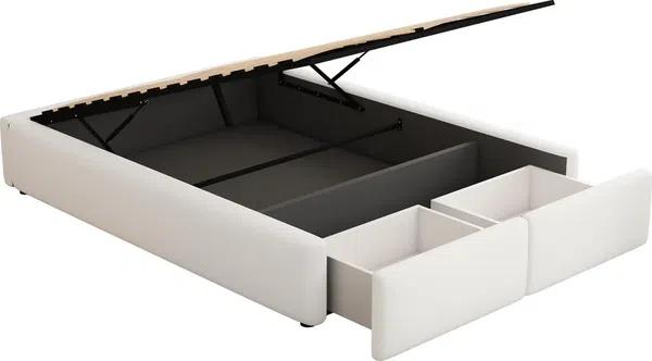 Futonbett mit Bettkasten, Lattenrost und Schubladen, 140x200 cm, Bezug, Leinen Bild 6