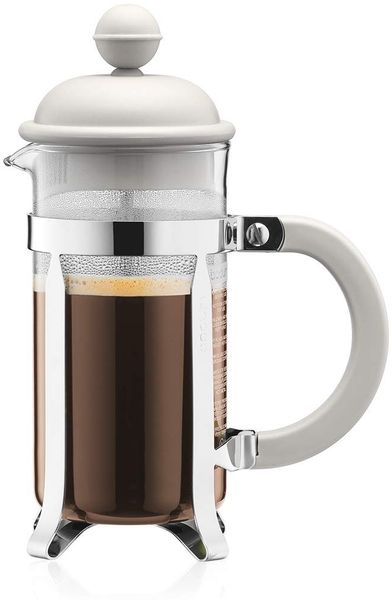 Bodum Caffettiera French Press Weiß – 350ml / 3 Tassen Kaffeebereiter – Borosilikatglas – BPA-frei – Spülmaschinengeeignet – Hergestellt in Portugal