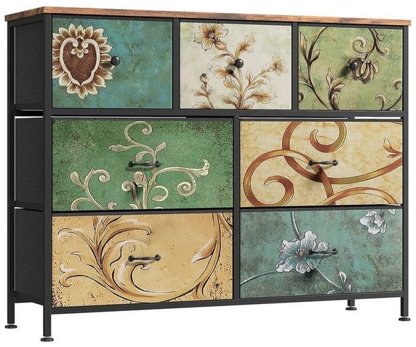 Furnishings Home Schubkastenkommode Sideboard Kommode Nachttisch Moderne (1 tlg. 100 x 30 x 78 cm (BxTxH), 7 Schubladen, Retro-Stil, Blumenstoff