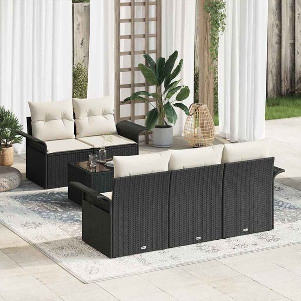 vidaXL Sofa Set mit Kissen 6 pcs Schwarz Poly-Rattan 3345237
