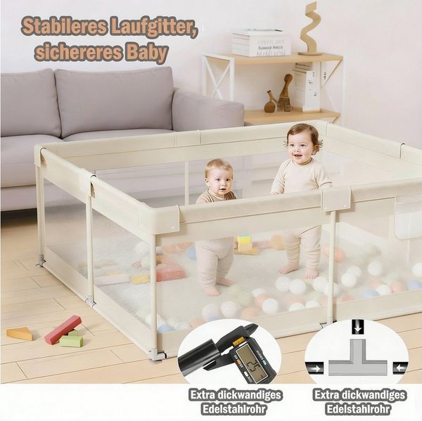 MC Star Laufstall Baby 175x150 cm – Großer Baby Laufgitter XXL (Sicherheitsspielplatz Kinder mit Netzdesign, ideal für den Innenbereich, Beige)