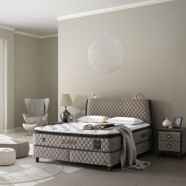Bambi Boxspringbett Funktionsbett mit Matratze Borjen Set 140x200 mit 2 Nachttischen