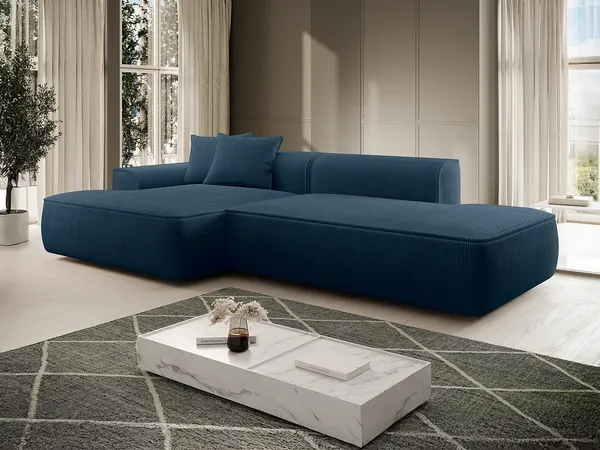 Vente-unique - ERYNEL Sofa SamtStoff Blau - B 156 cm x H 70 cm x L 305 cm
