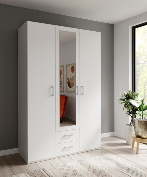 Drehtürenschrank >ECONOBOX 2< in weiß / Spiegel - 133,2x210,5x54,2cm (BxHxT)
