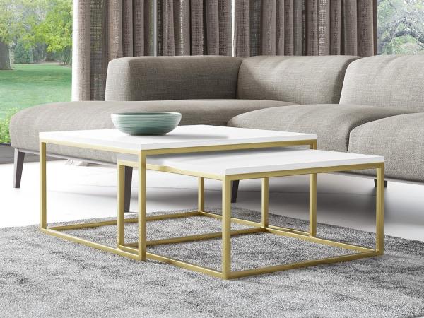 Im Set zwei Couchtische Dakenti Gold (Farbe: Gold / Arktisches Weiß)