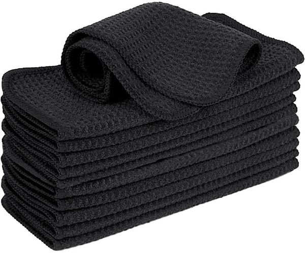 12x Schwarz Mikrofasertücher 20x20cm, Waffeltuch Fusselfrei, Küchen Spültücher