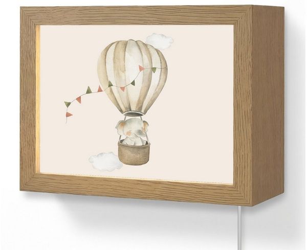 OnlyWow Wandleuchte Lightbox Heißluftballon - Elefant - Aquarell - Beige - Tiere - Mädchen, Dimmbar, Farbwechsel, LED, Warmweiß, Kaltweiß, Neutralweiß Einstellbar, Wandlampe Innen, Dimmbar, mit Kabel, LED, Beleuchtung, Kinderzimmer