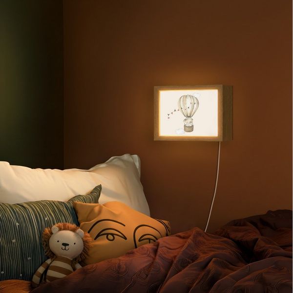 OnlyWow Wandleuchte Lightbox Heißluftballon - Elefant - Aquarell - Beige - Tiere - Mädchen, Dimmbar, Farbwechsel, LED, Warmweiß, Kaltweiß, Neutralweiß Einstellbar, Wandlampe Innen, Dimmbar, mit Kabel, LED, Modern, Kinder