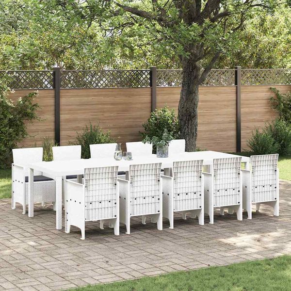 vidaXL Garten Essgruppe 11 pcs Weiß Poly Rattan und Aluminium 3378765