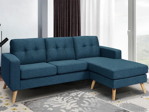 Vente-unique - Ecksofa - Ecke wechselbar - Stoff - Dunkelblau - BARTOLOME