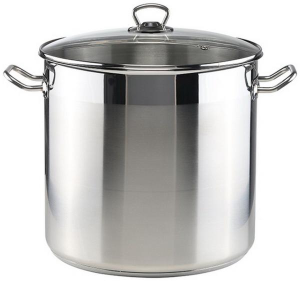 Haushalt International Kochtopf XXL 20 Liter Universalkochtopf Großraumtopf, Edelstahl, induktionsfähig, spülmaschinengeeignet, Glasdeckel mit Dampfloch