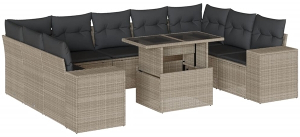 vidaXL 10-tlg. Garten-Sofagarnitur mit Kissen Hellgrau Poly Rattan 3269372