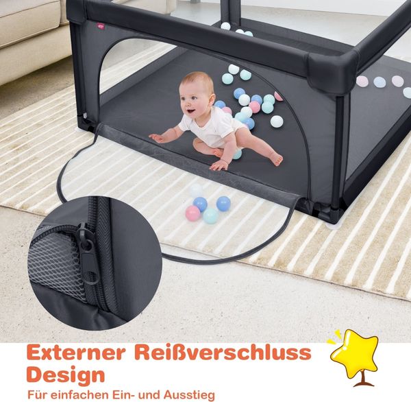120 x 120 cm Baby Laufstall mit 50 Spielbällen Laufgitter mit Atmungsaktivem Netz