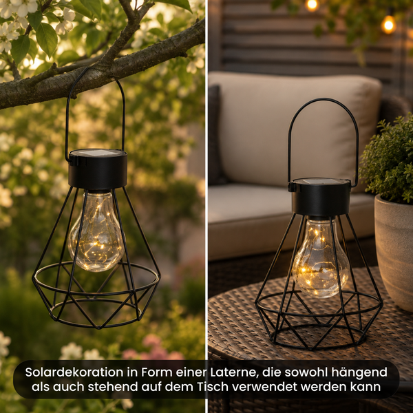 Star Trading Solar Laterne Eddy – LED Solar Dekoration zum Hängen oder Stellen, Gartenlaterne mit Dämmerungssensor, Warmweiß, Akku inklusive, Schwarz