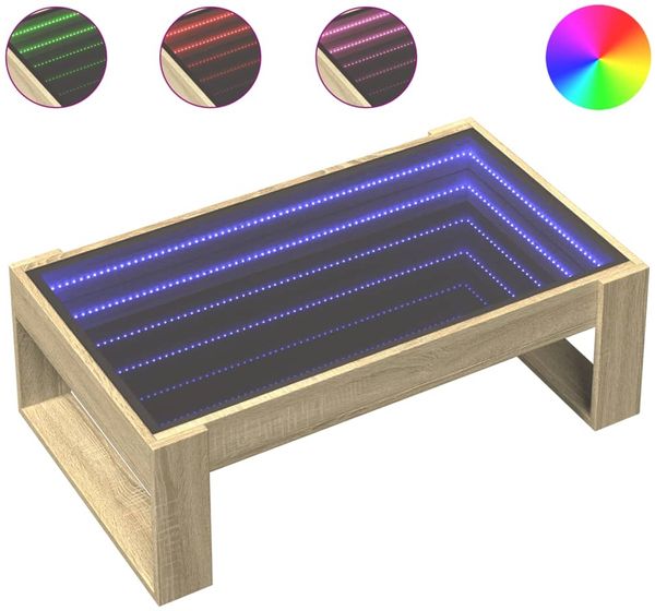 Couchtisch, Sofatisch mit Infinity-LED Sonoma-Eiche 90x53x30 cm