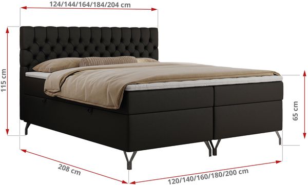 Boxspringbett mit Kopfteil und Topper, Polsterbett - GRIMALDI - 180 x 200 cm - Schwarz Kunstleder - H4 Bild 5