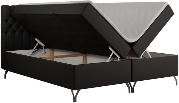 Boxspringbett mit Kopfteil und Topper, Polsterbett - GRIMALDI - 180 x 200 cm - Schwarz Kunstleder - H4 Bild 4