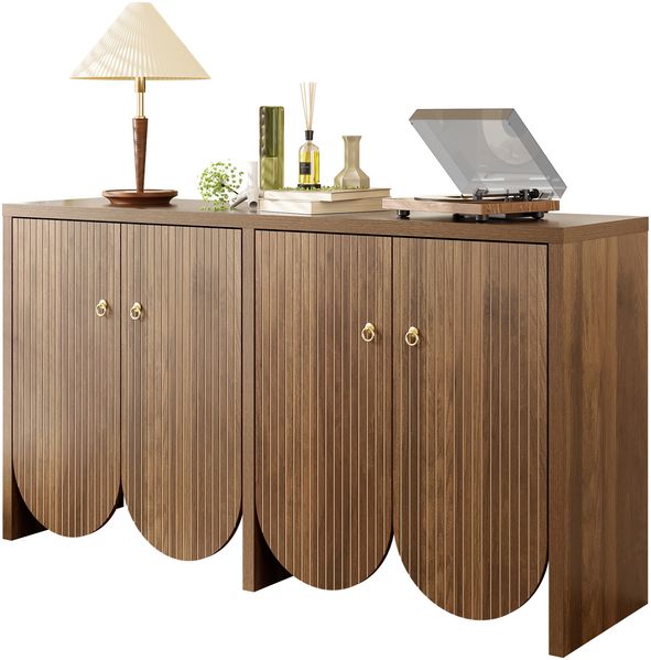 Elegantes Sideboard in Walnussoptik – 147×40×80 cm mit 4 Türen, verstellbaren Einlegeböden & Alugriffen – Vielseitiger Aufbewahrungsschrank für Wohnzimmer, Esszimmer & Flur
