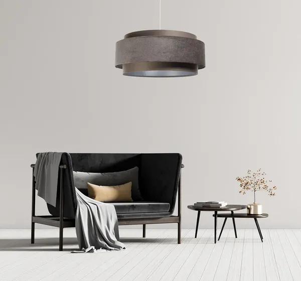 BPS Koncept DUM-043 Hängeleuchte DOBLO Velourss strukturiert und Satin auf PVC-Basis braun, silber 1xE27 60W H:107 Ø60cm dimmbar