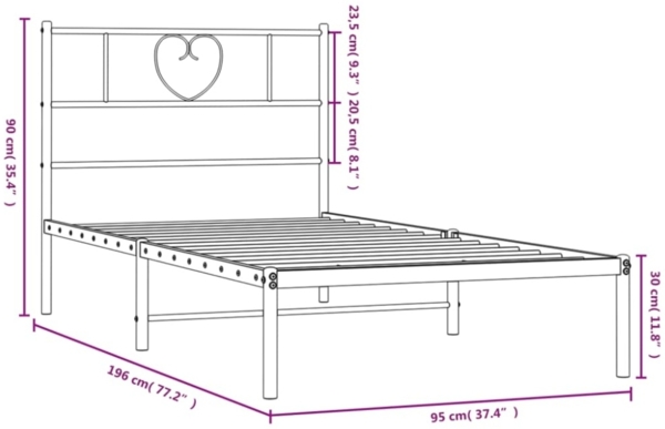 vidaXL Bettgestell mit Kopfteil Metall Schwarz 90x190 cm 355455 Bild 6