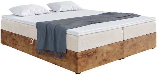 MEBLINI Boxspringbett LOFTY BOX 160x200 cm mit Bettkasten - H3/Creme Samt Polsterbett - Doppelbett mit Topper & Taschenfederkern-Matratze