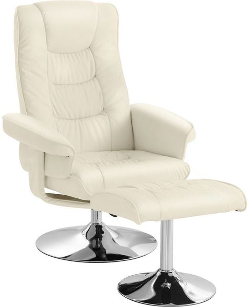 loft24 Relaxsessel Simson, Sessel mit Hocker, Trompetenfuß in Chromoptik