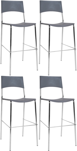 CLP 4er Set Stapelbarer Bistrohocker Genua mit Kunststoffsitz und Metallgestell,grau