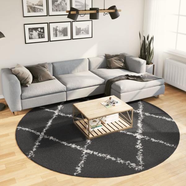 vidaXL Teppich Shaggy Hochflor Modern Schwarz und Creme Ø 240 cm 375424