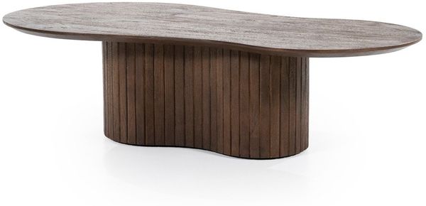 Maison ESTO Couchtisch oval organische Form Mango massiv Holz braun, Länge 130 cm
